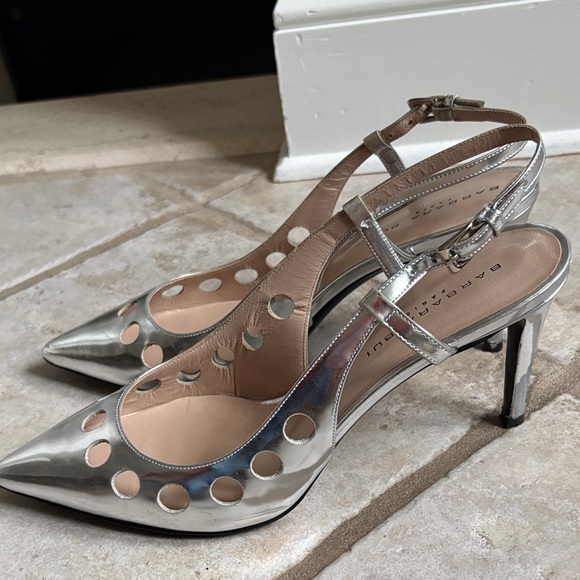 Barbara Bui Metallic Silver Leather Slingback Heels - Picture 2 of 5
